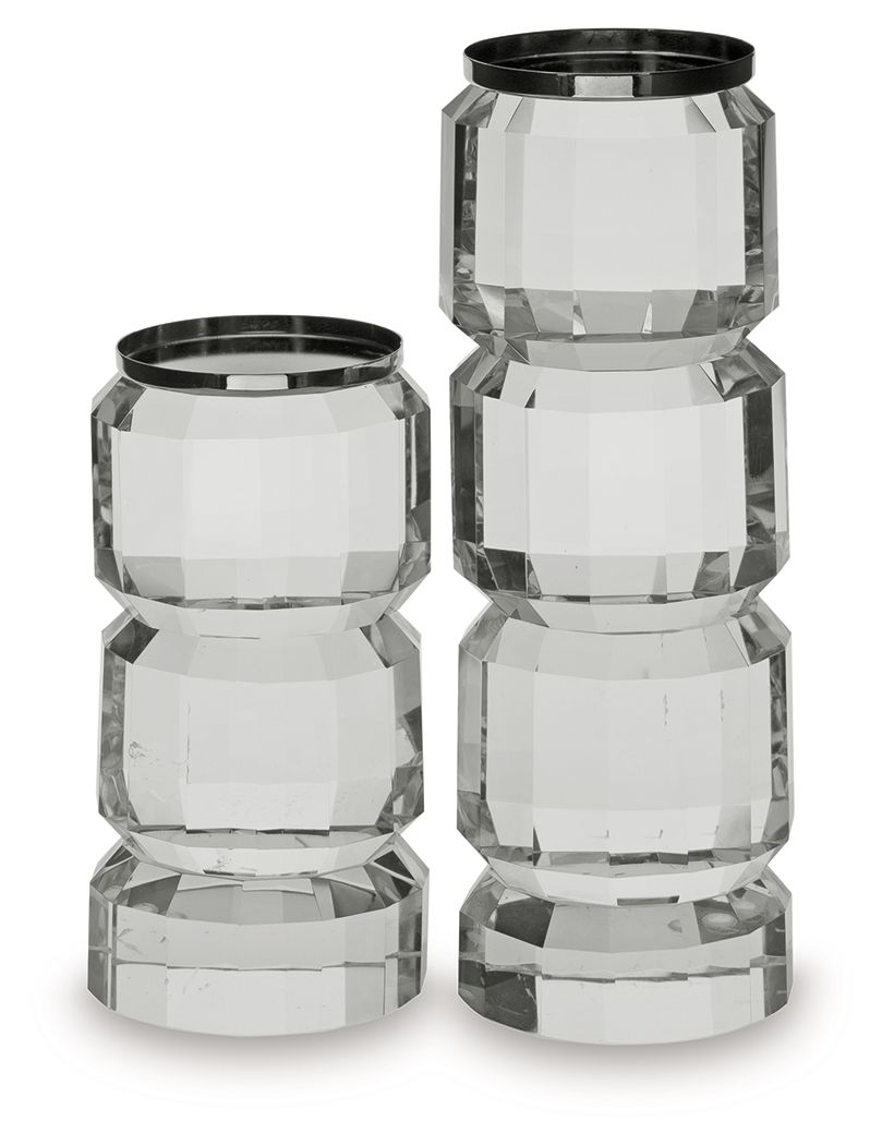 Brentley Clear / Silver Finish Candle Holder Set