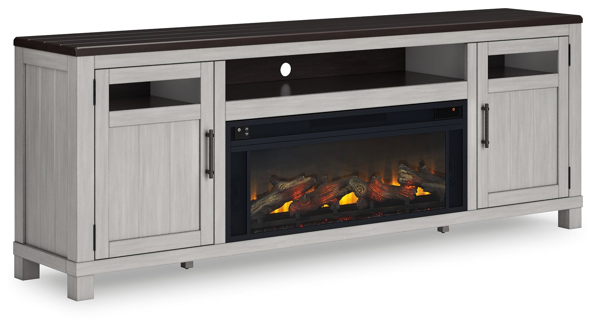 Darborn Gray / Brown 88 TV Stand With Electric Infrared Fireplace Insert