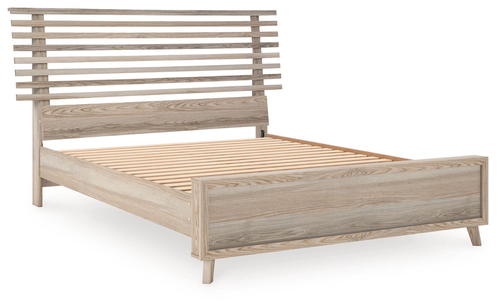 Hasbrick Tan Queen Slat Panel Bed With Framed Panel Footboard