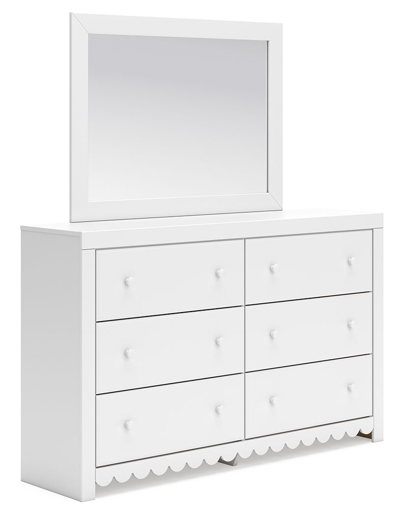 Mollviney White Dresser And Mirror