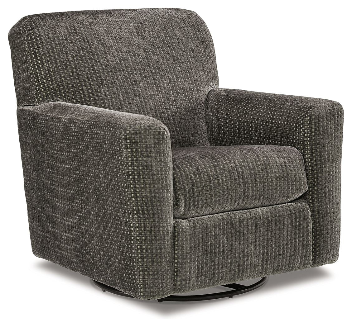 Herstow Charcoal Swivel Glider Accent Chair Fabric