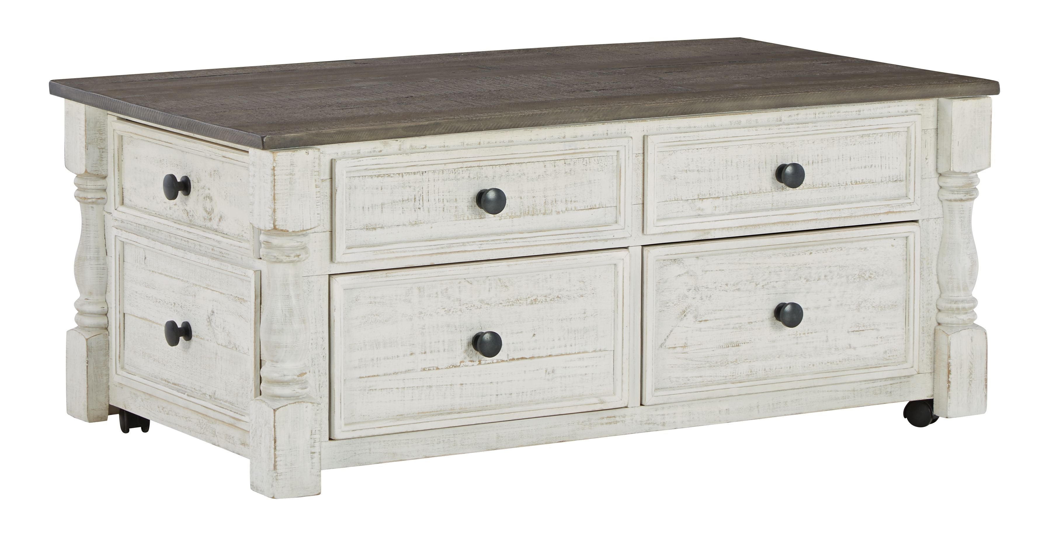Havalance White / Gray Lift Top Cocktail Table With Storage Drawers