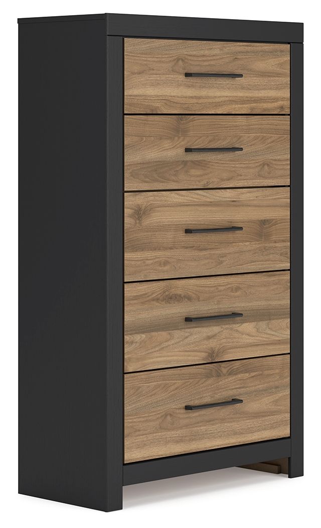 Vertani Black / Honey Brown Five Drawer Chest