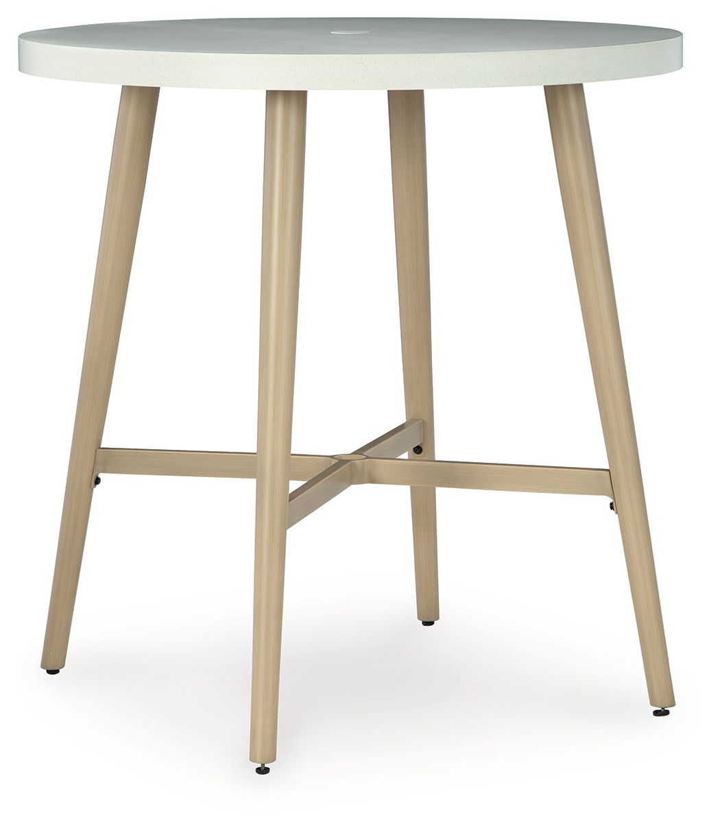 Seton Creek Beige Round Bar Table With Umbrella Option