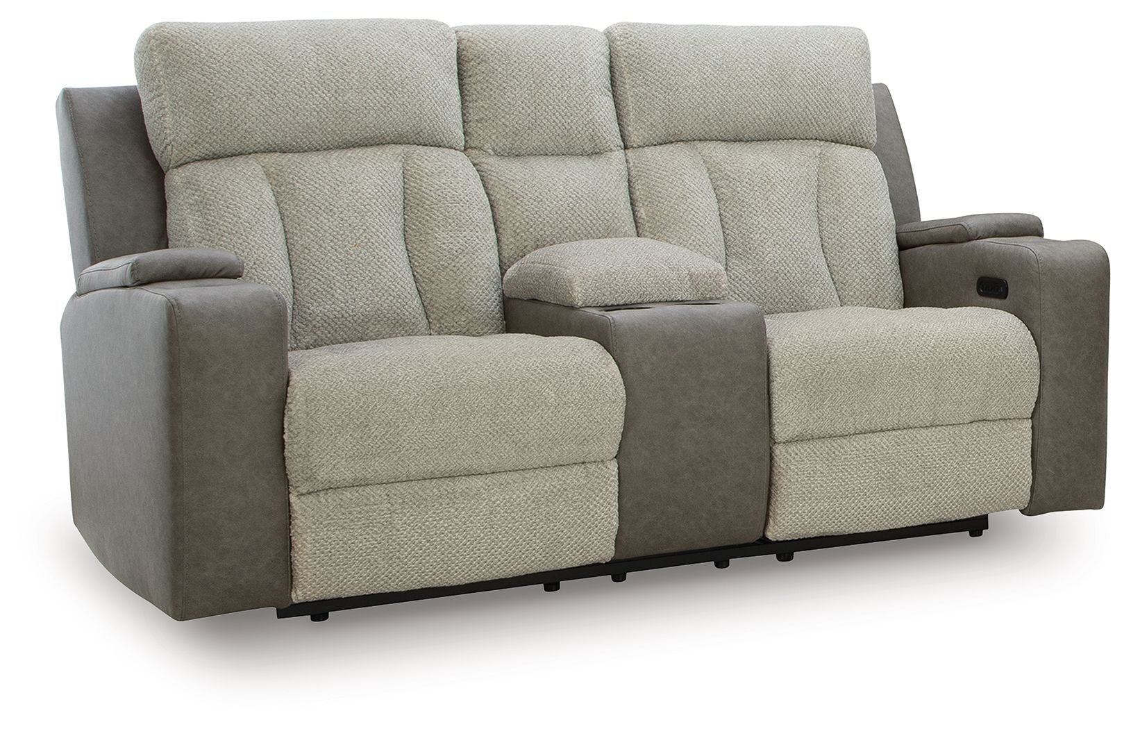 Stately Check Sisal Power Reclining Loveseat With Console / Adj Headrest