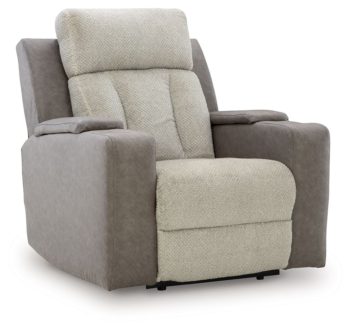 Stately Check Sisal Power Recliner With Adj Headrest