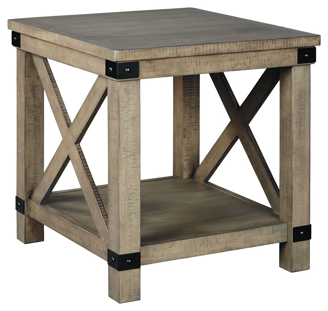 Aldwin Gray Rectangular End Table Crossbuck Styling