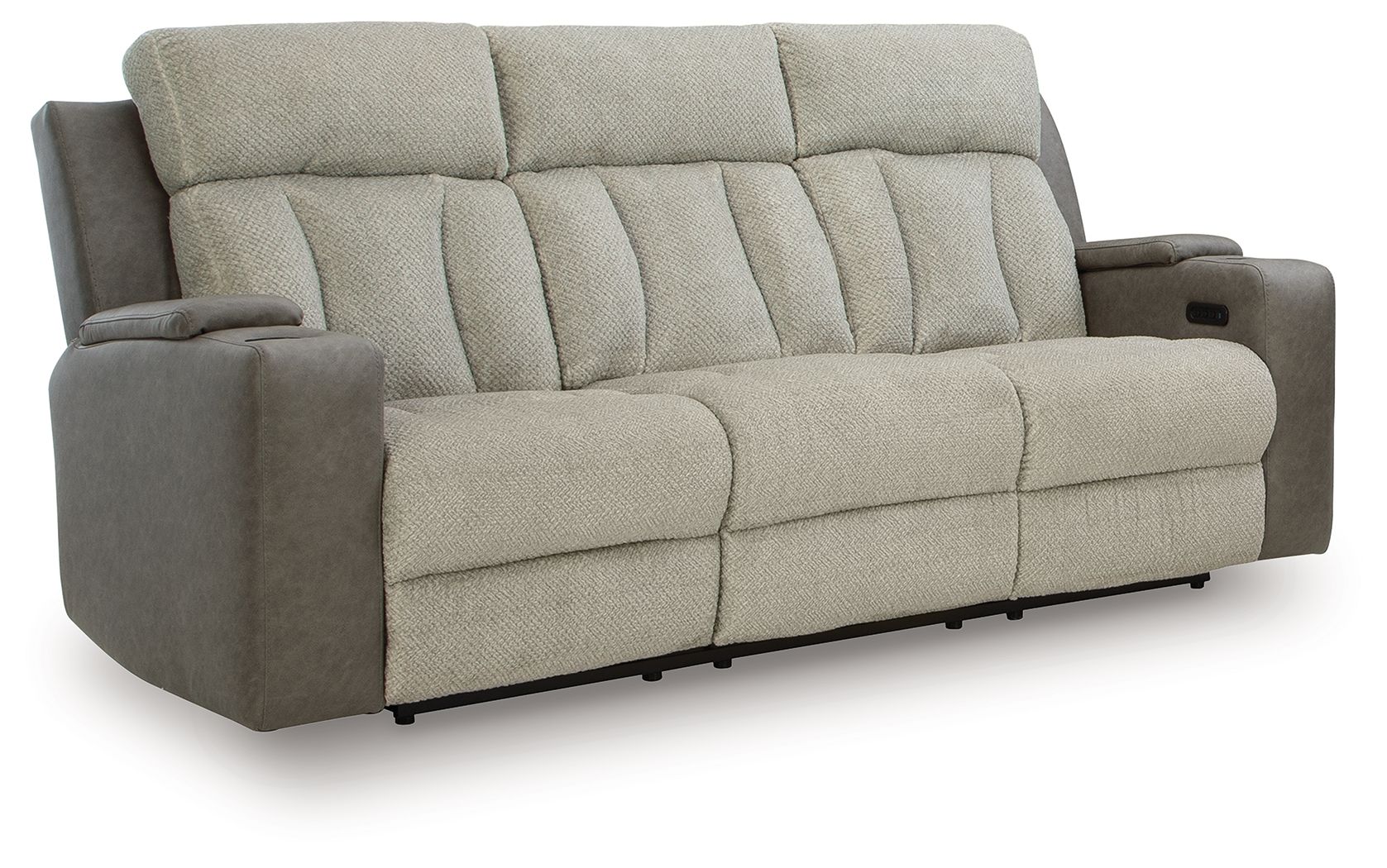 Stately Check Sisal Power Reclining Sofa With Adj Headrest