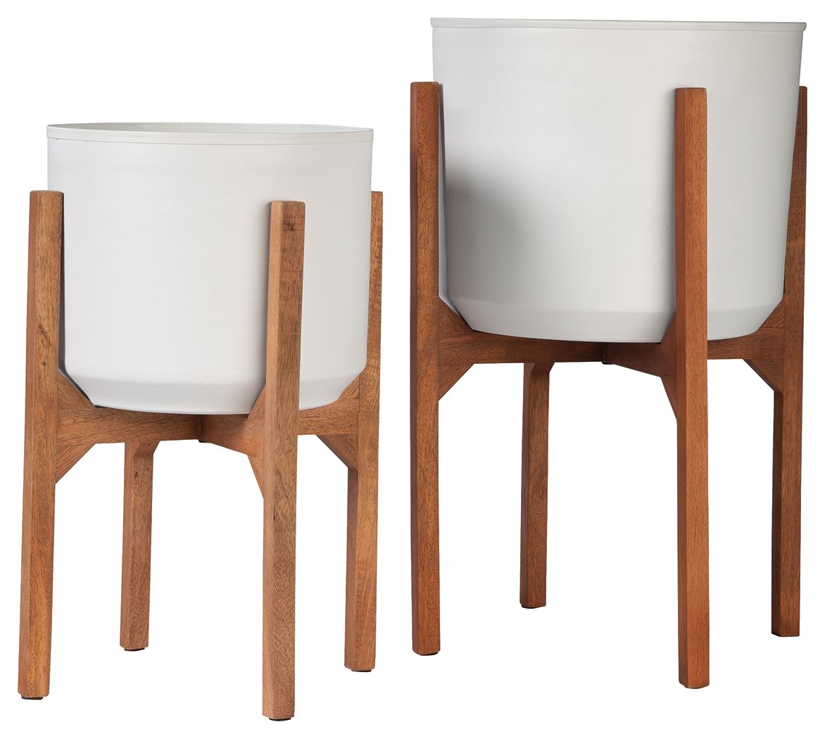 Dorcey White / Brown Planter Set