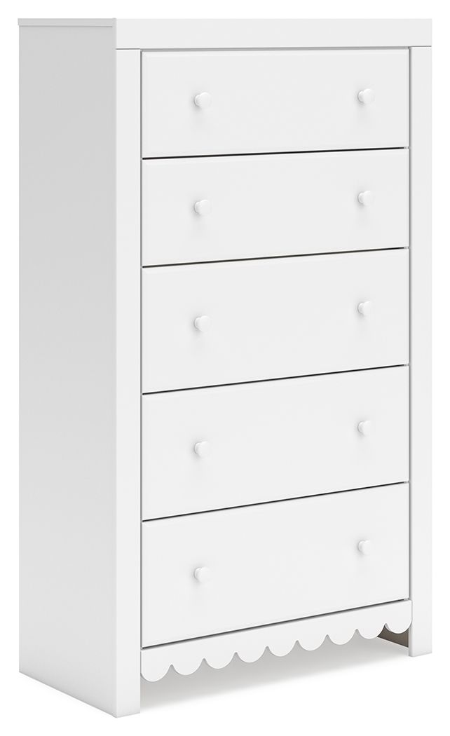 Mollviney White Five Drawer Chest