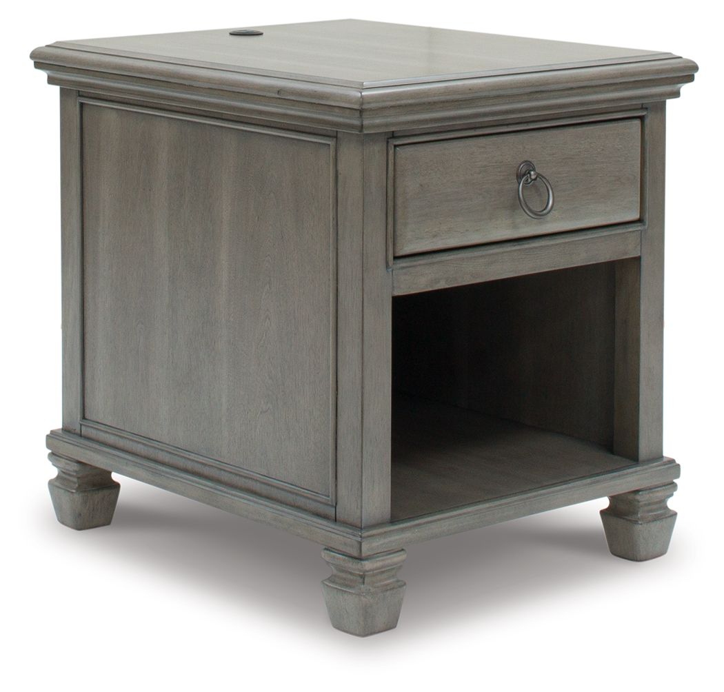 Lexorne Gray Rectangular One Drawer End Table