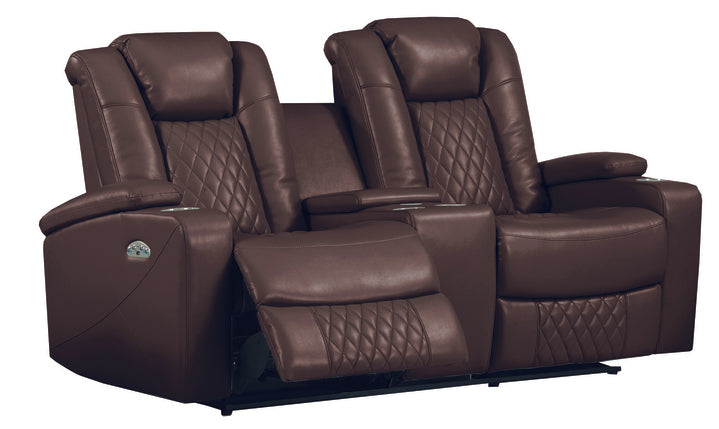 Agnes Walnut Power Reclining Loveseat with Console